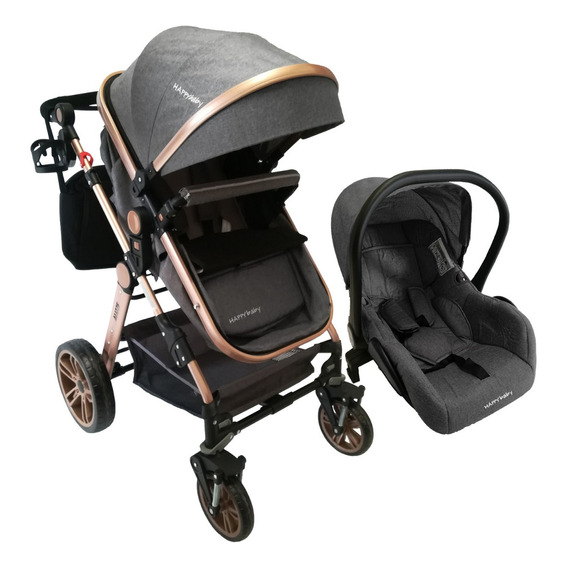 Coche de paseo Happy Baby Alizze travel system gris con chasis color dorado