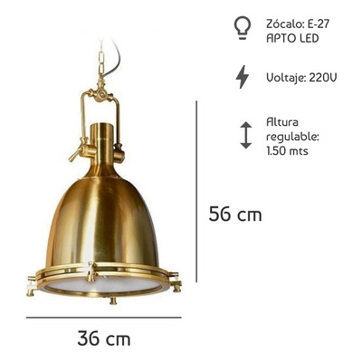 Lampara Colgante Industrial Yati Dorado Naval Apto Led Lk