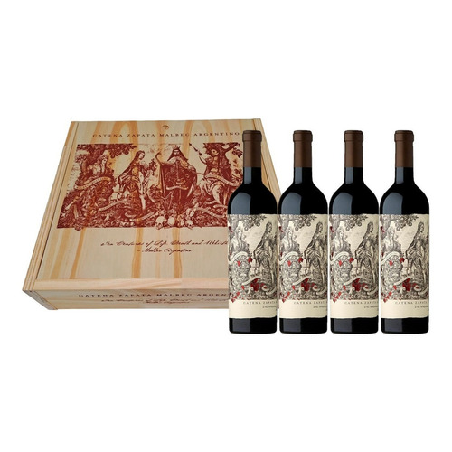 Vino Tinto Malbec Argentino Bodega Catena Zapata 750cc Pack x 4 Unidades en Estuche de Madera