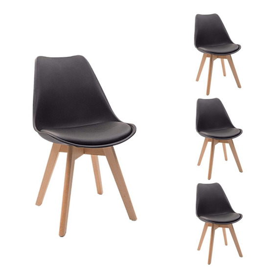 Pack 4 Silla Eames Acolchada  Dsw Negra / Comedor Escritorio