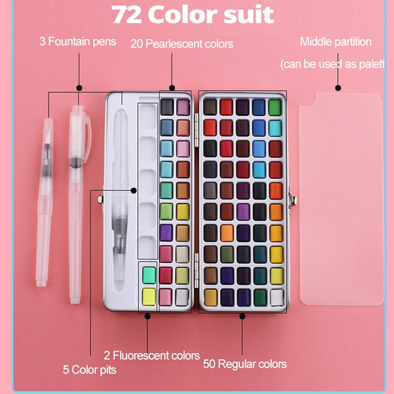 72 Colores De Acuarela Caja De Pintura Paleta Mixta