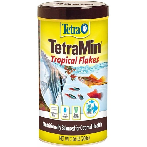 Alimento Tetramin Hojuelas 200g Alimento Balanceado en Hojuelas  para Peces Tropicales Activos a Base de Proteina de Pescado 47% Colores Vibrantes Formula Bio Active