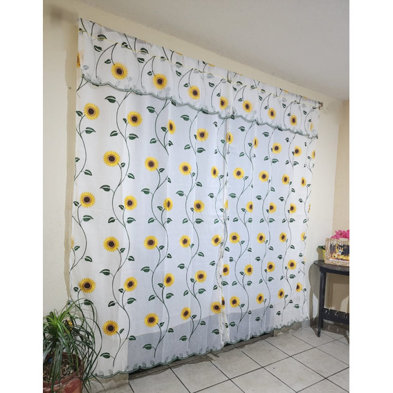 Cortinas Bordadas De Girasol Doble Hoja 2.50 Anchox2.30 Alto