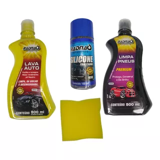 Kit Lavagem Automotiva Shampoo Limpa Pneu Silicone Esponja