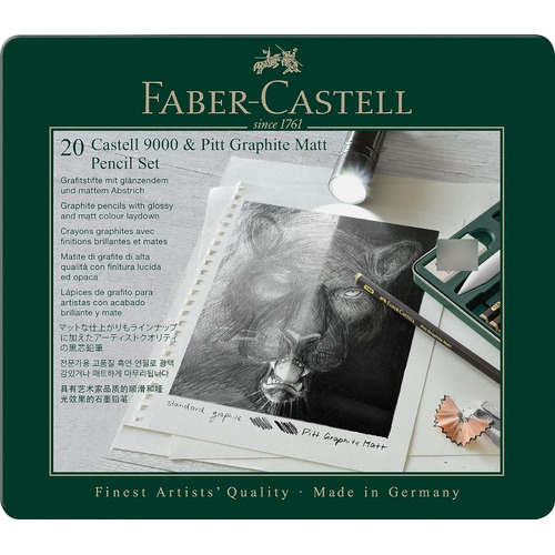 Estuche Metal De Pitt Graphite Matt Y Faber Castell 9000 X20 Color del trazo Negro