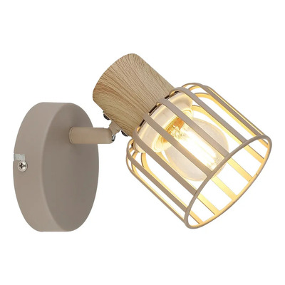 Aplique 1 Luz Beige + Símil Madera Apto Led E27 Mks Beige/ Simil Madera
