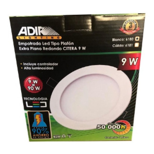 10pz Lámpara Led Empotrable Plafón Redondo 9w Adir Luz Fria Color Blanco