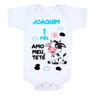 Body  Bebê Mesversario Vaquinha Personalizado Amo Tetê