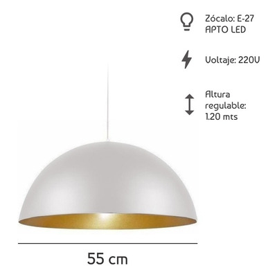 Colgante Media Esfera 60cm Large Blanca Cobre E-27 Ecl