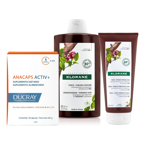 Combo Anticaida Anacaps + Klorane Shampoo + Acondicionador