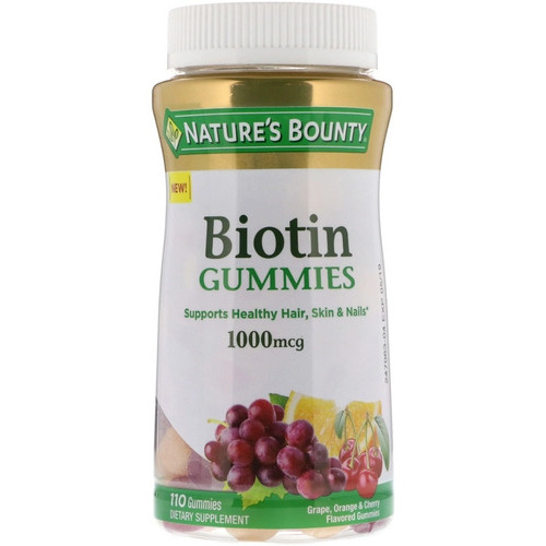 Biotina 1000 Mcg Nature's Bounty Suplemento Con 110 Gomitas Sabor Uva, Naranja Y Cereza