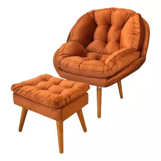 Conjunto Cadeira Puff Decorativa Senior Pés Madeira Maciça