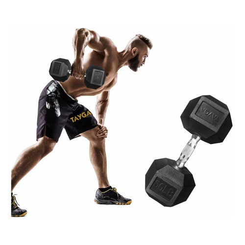 Mancuerna Hexagonal Caucho 50 Lb (22.68 Kg) Cross Gym 1 Pza Color Negro