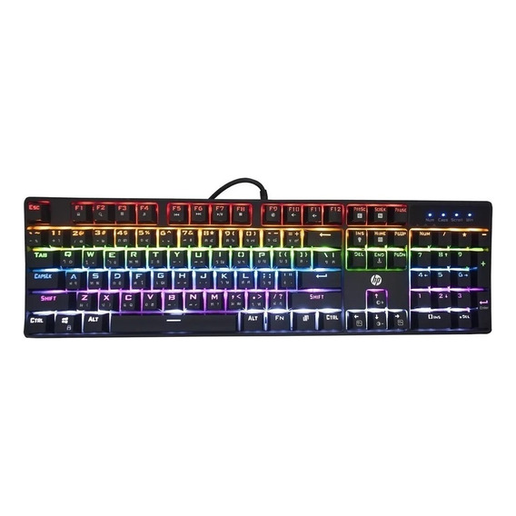 Teclado gamer HP GK320 QWERTY español color negro con luz rainbow