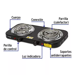 Parrilla Eléctrica 2 Quemadores En Espiral, Volteck 26092