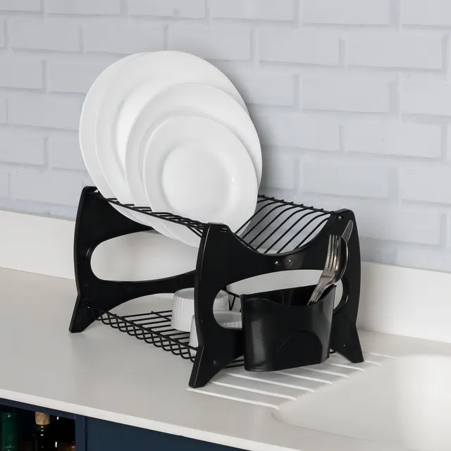 Escorredor de Louças Compacto 13 Pratos Porta Talher Preto Metaltru
