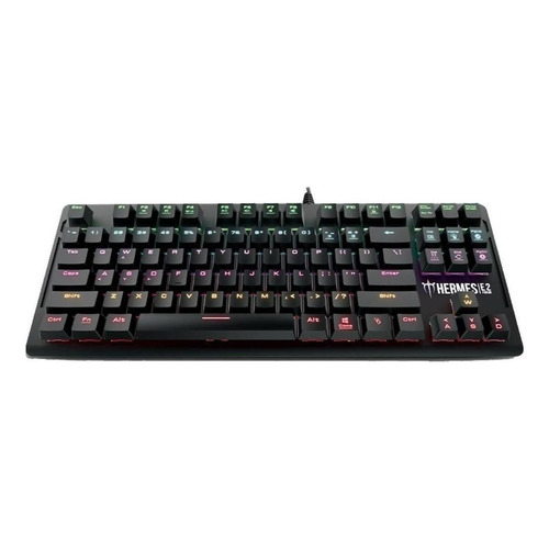 Teclado gamer Gamdias Hermes E2 QWERTY  Blue inglés US color negro con luz de 7 colores