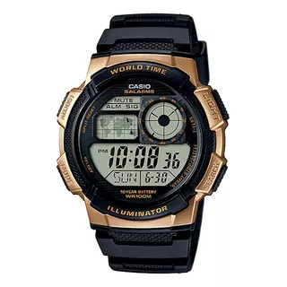 Reloj Casio Ae-1000w-1a3 Gold Adventure Color De La Correa Negro Color Del Bisel Dorado Color Del Fondo Negro