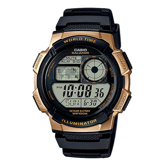 Reloj Casio Ae-1000w-1a3 Gold Adventure Color de la correa Negro Color del bisel Dorado Color del fondo Negro