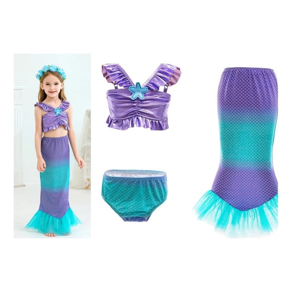 Disfraz Sirenita Ariel Vestido De Fiesta Sirena Premium