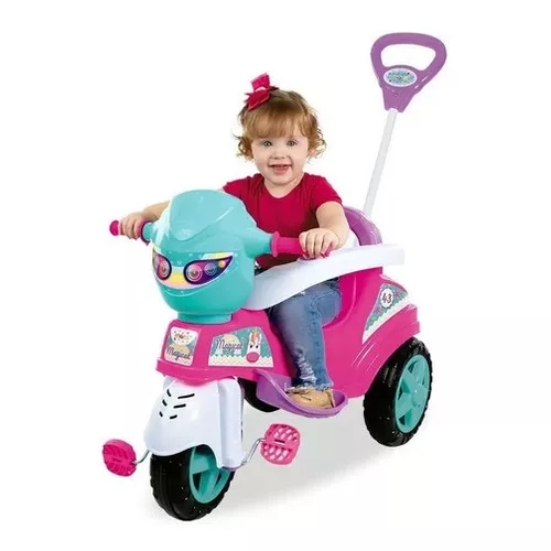 Motoca Infantil Triciclo Rosa com Empurrador