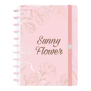 Caderno Disco Iscool Inteligente Grande Sunny Flower Rosa