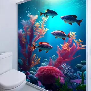 Adesivo Box Banheiro 3d Coral Aquarela 2 Folhas De 70x200cm