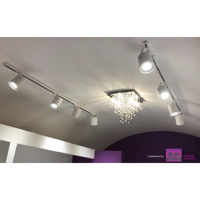 Riel 2 Metros Con 6 Spot Tachos Cilindro Ar111 Apto Led