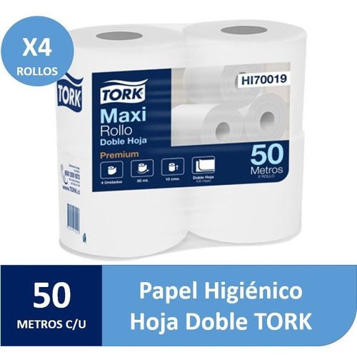 Papel Higiénico Tork 50 M. Doble Hoja Premium 4 Rollos