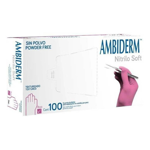 Guantes descartables antideslizantes Ambiderm Soft color rosa talle M de nitrilo x 100 unidades