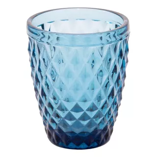  Vasos De Vidrio Labrado Rombos Azules Set X 6
