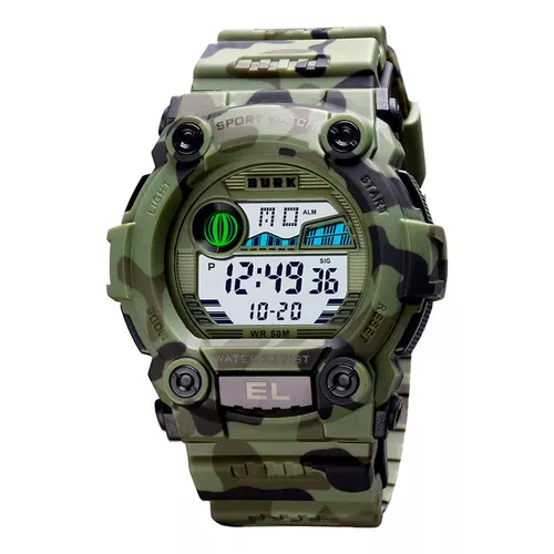 Reloj Militar Hombre Burk 1633 Cronometro Alarma Luz Digital Color de la  malla Azul denim