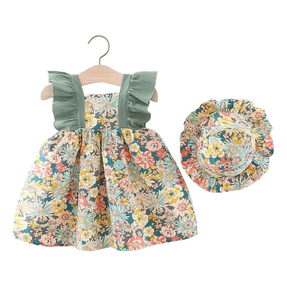 Vestido Y Sombrero Con Estampado De Flores Para Bebés Con Fo