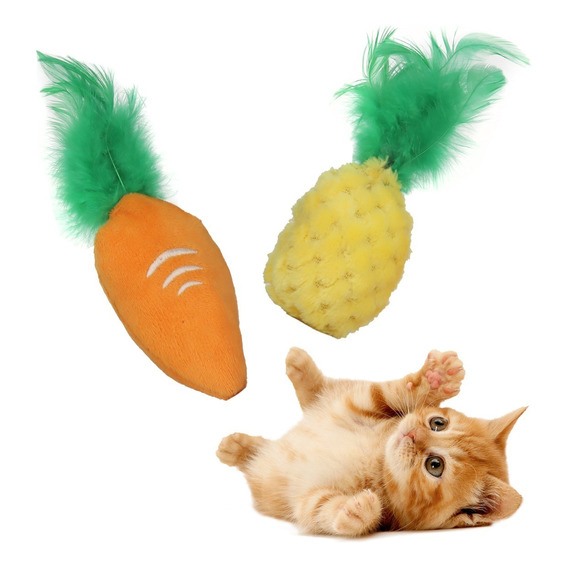 Juguete Para Gato Interactivo Zanahoria Y Piña Premium Color Naranja/amarillo