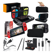 Funda Nintendo Switch Kit 8-1 Orzly Estuche + 2 Vidrio Templado Orzly + Usb-c + Funda Grip + Auriculares + Porta Juegos