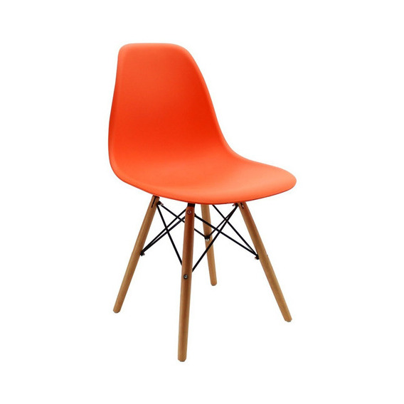 Silla Eames Para Comedor, Sala, Con Patas En Madera Color de la estructura de la silla Naranja