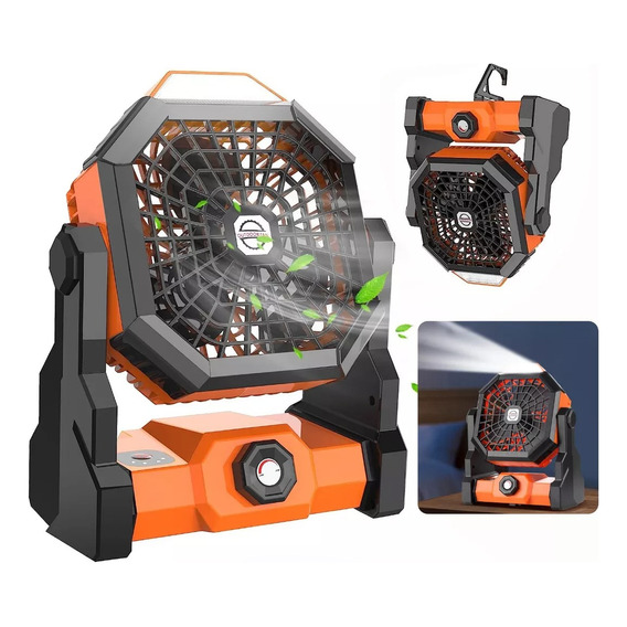 2 En 1 Ventilador De Camping Recargable Portátil Con Luz Led