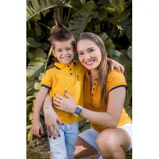 Kit Mãe E Filho Camisa Polo Mostarda