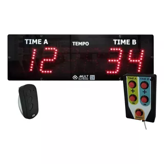 Placar Eletrônico Esportivo Multeletronic 38x12 Com Botoeira