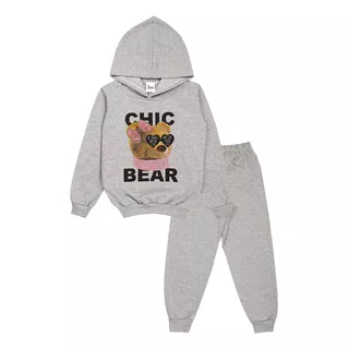 Conjunto De Moletom Infantil Menina Com Capuz Peluciado 