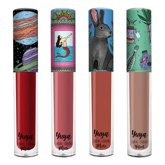 Pack 4 Labiales Yuya Sirena, Te Quiero, Mi Amor, Quedate Color Rojo Mate