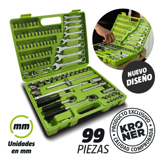 Set Juego De Tubos Llaves Y Puntas Kroner De 99 Piezas