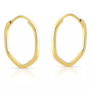 Brinco Argola Sextavada 15mm Ouro 18k Par Cor Amarelo Aqua Jóias