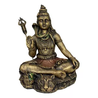 Estátua Deus Shiva Sentado - Decoração Resina Cor Dourado-escuro
