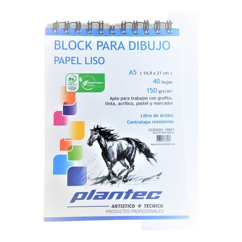 Block Plantec Dibujo A5 Liso 40 Hojas 150g Acrilico Tecnico Color Blanco