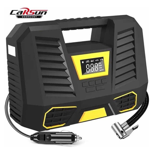 Compresor De Aire Digital 12v Con Linterna Para Auto 12v Color Negro con amarillo