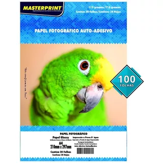 Papel Fotográfico Adesivo A4 Glossy 115g Masterprint 100 Fls