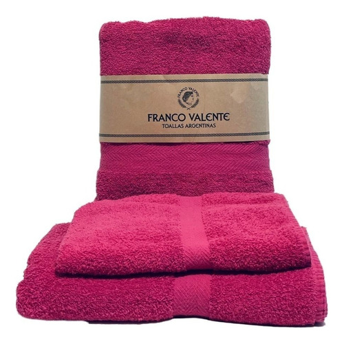 Juego Toalla Y Toallon Grande De Algodon 400g Franco Valente Color Fucsia