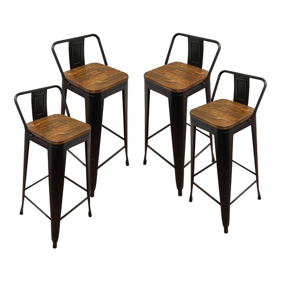 Set X4 Banqueta Tolix Metal Asiento Madera Vintage Barra 