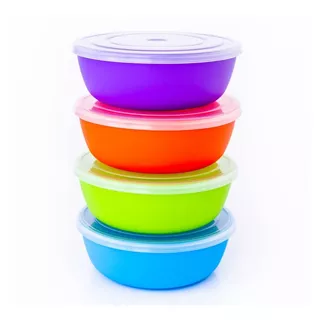 Set 4 Bowls Cocina Multiuso Plástico Con Tapa Apilables Xuni